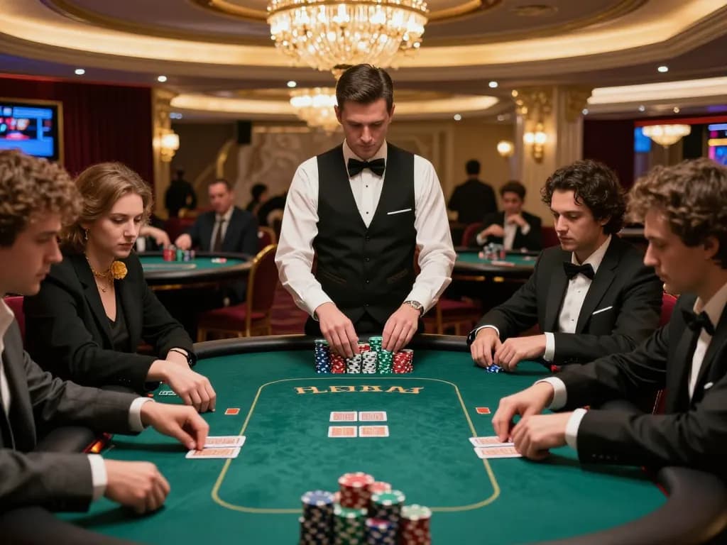 Engaged players at high-stakes poker table highlighting hidden wiki status, dynamic card play and strategic betting.