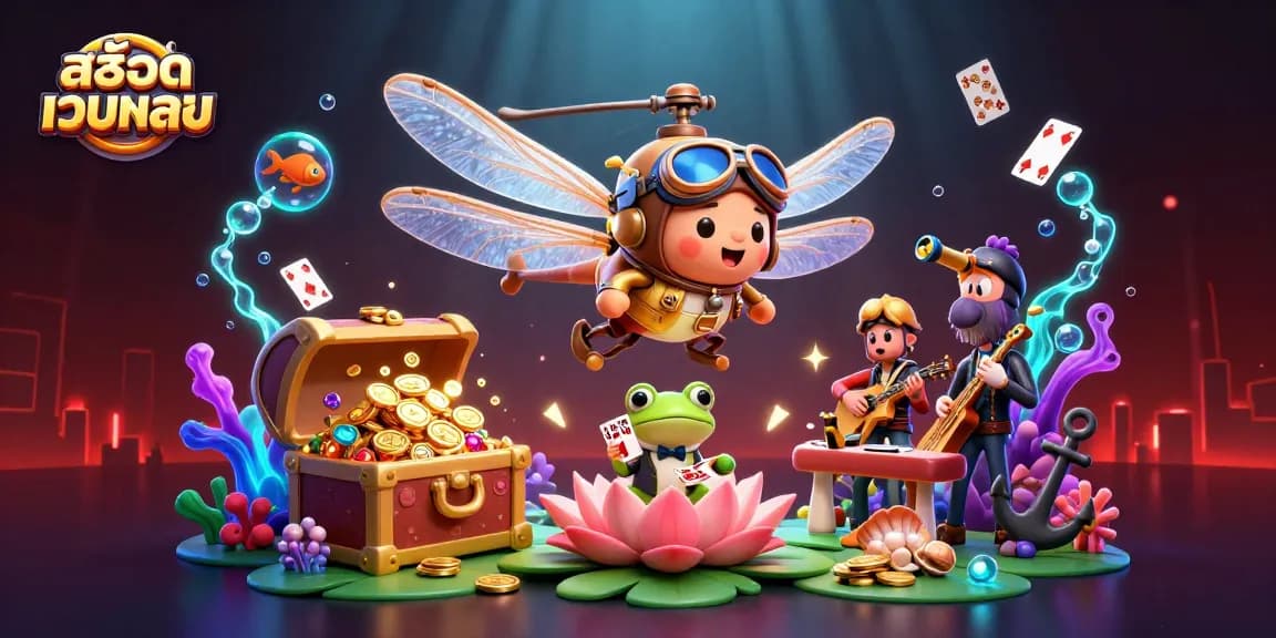 Engage with สล็อตเว็บตรง as a playful dragonfly pilot explores a whimsical casino world.