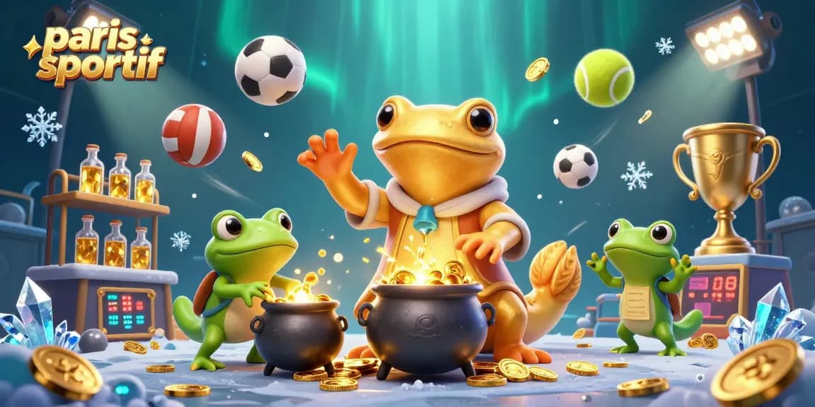 Les paris sportifs prennent vie avec une illustration d'alchimiste transformant les défis en gains dorés.