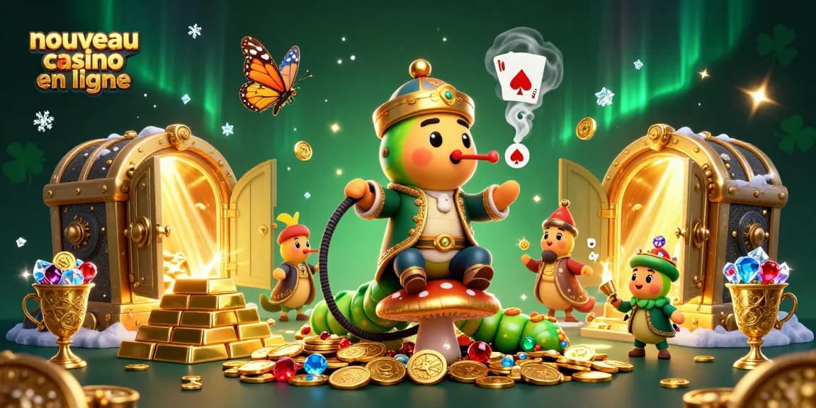 Illustration dynamique d'un nouveau casino en ligne, avec un maître narguilé et des symboles de poker.