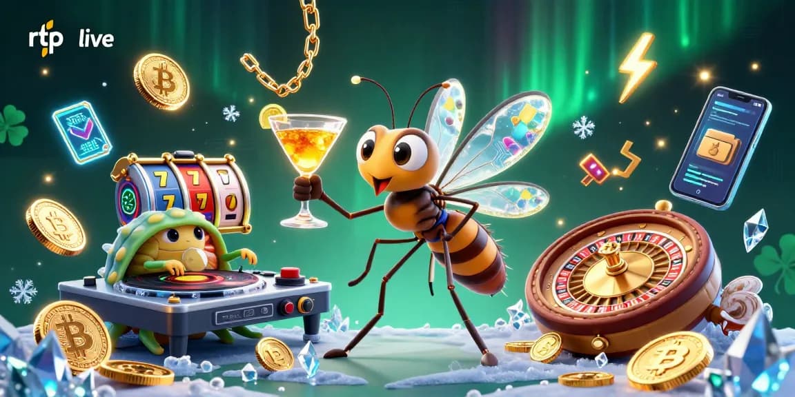 Engage with rtp live's vibrant casino scene showcasing thrilling slot reels and crypto elements.