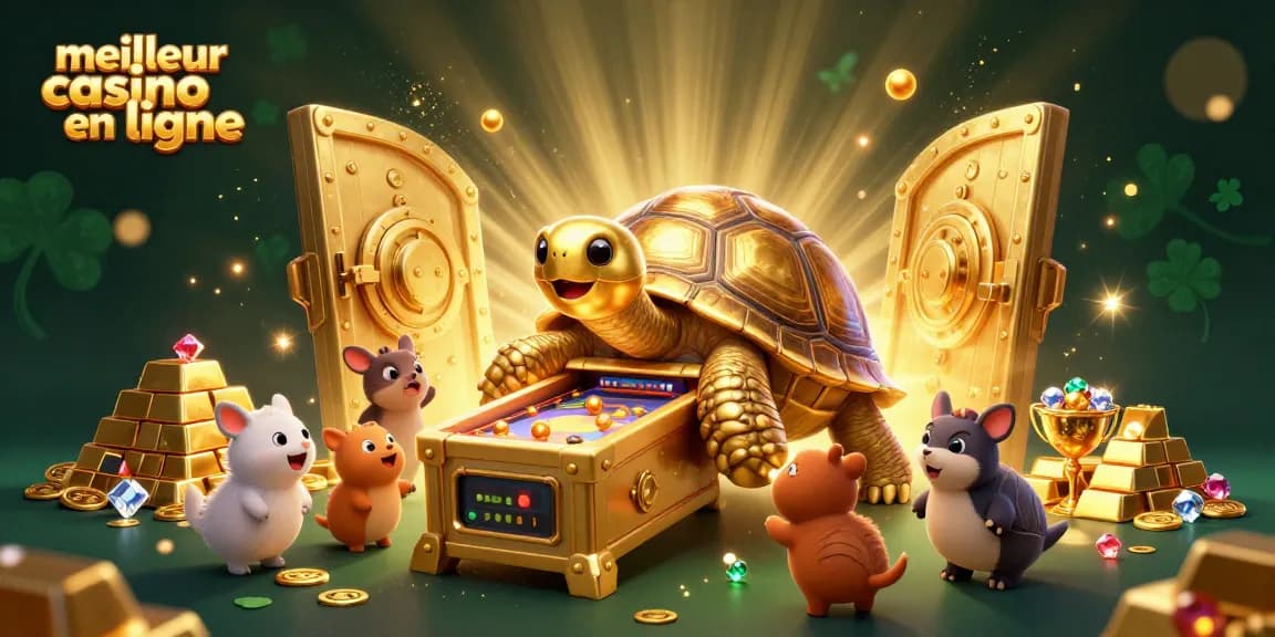 Découvrez le meilleur casino en ligne avec une tortue géante en machine à pinball entourée de trésors scintillants.