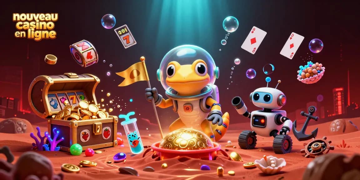 Image d'un nouveau casino en ligne avec un gecko martien découvrant un trésor.