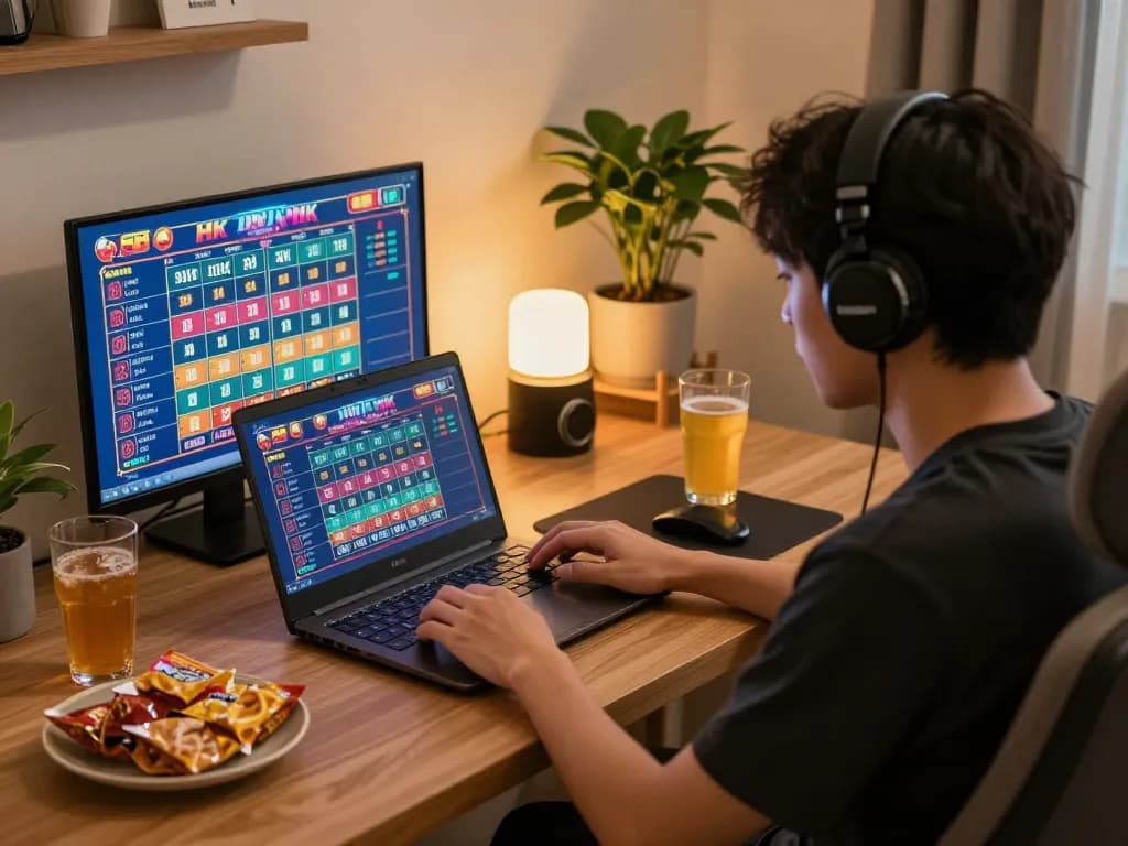 Engaging in result HK live draw while enjoying online gambling at home.
