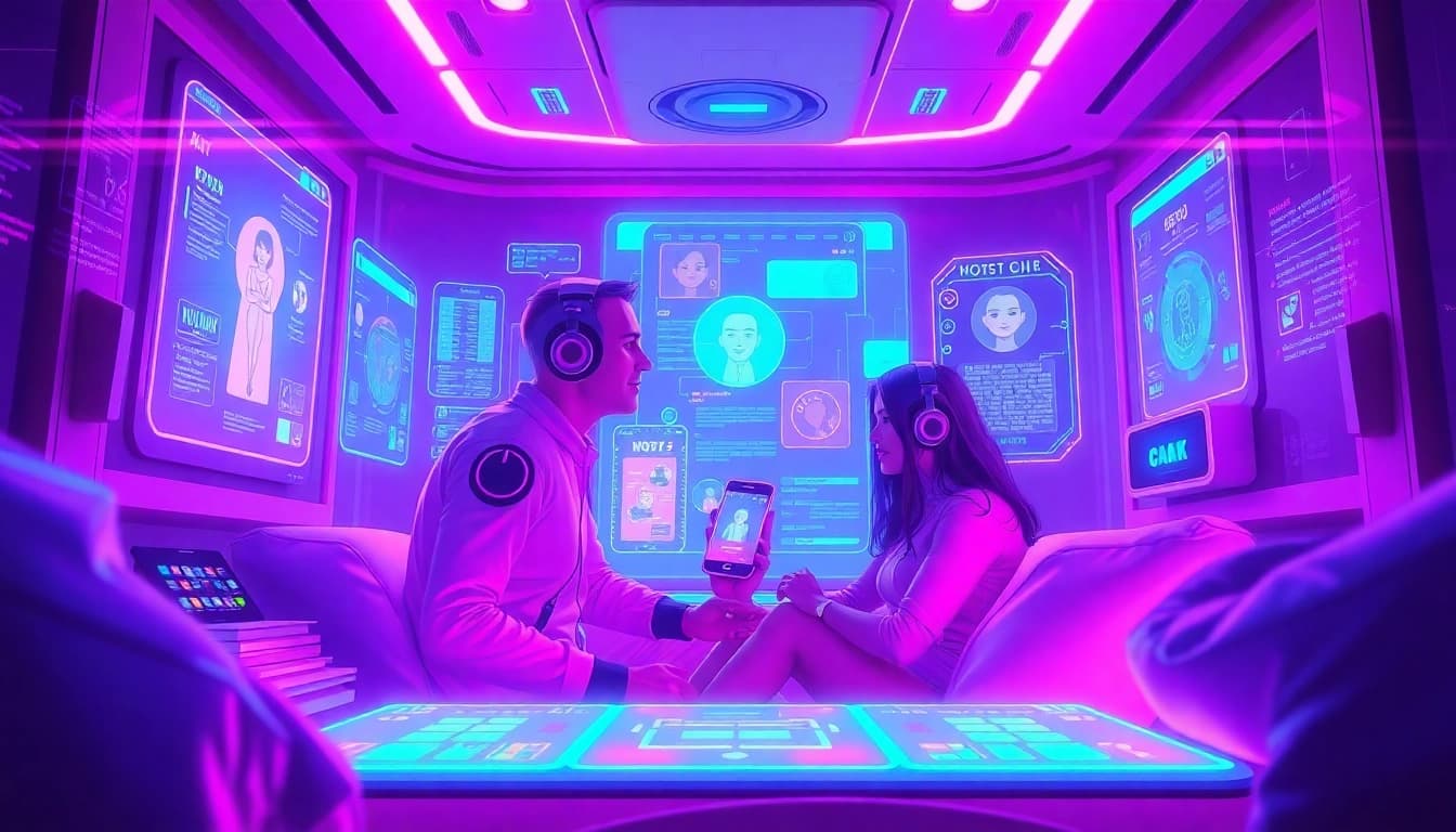 The best NSFW AI chatbots illustrated in a futuristic digital environment with interactive features.
