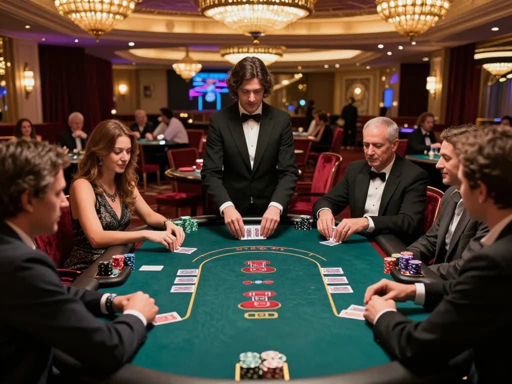 Players enjoying a thrilling poker game at 99win casino with a professional dealer present.
