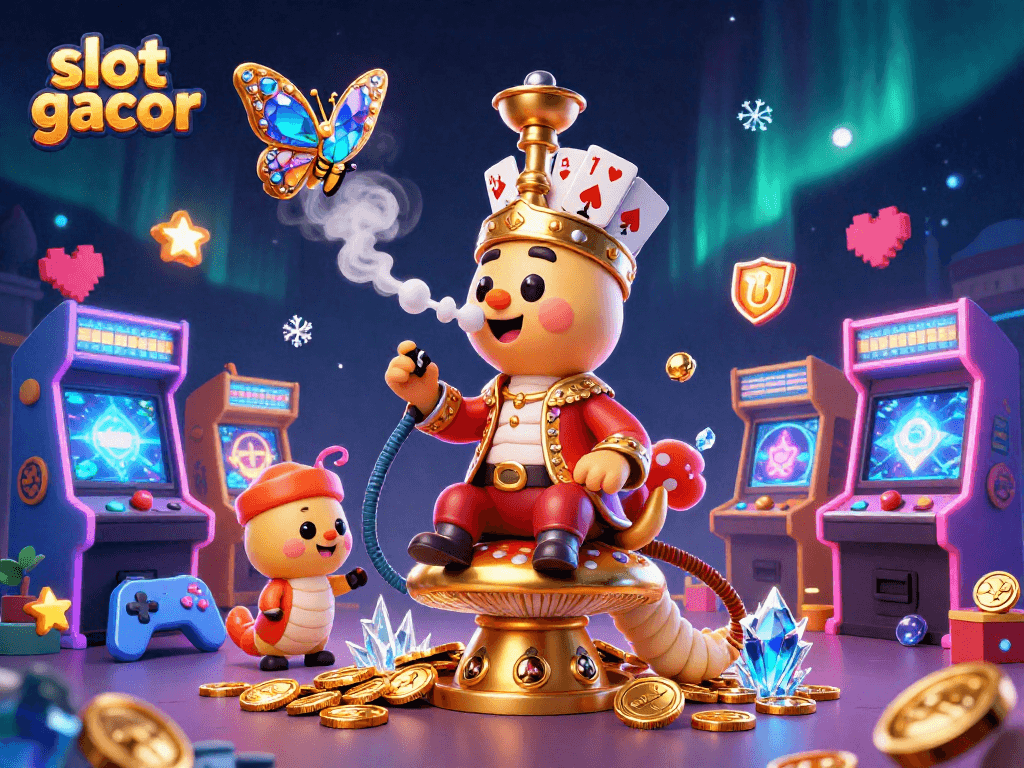 Visualisasi slot gacor penuh warna pada kasino dengan simbol poker dan efek gemilang.