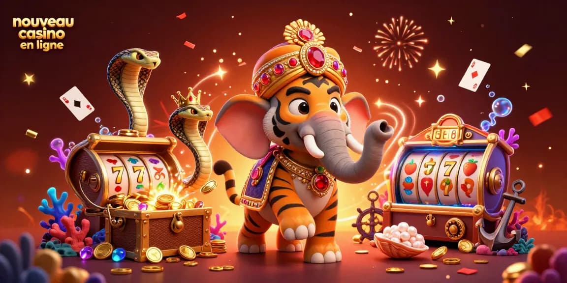 Illustration de maître de casino en ligne, célébrant un nouveau casino en ligne avec des éléments de jeu