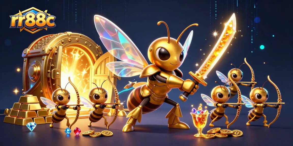 Engage with rr88c as a golden hornet warrior leads a treasure-filled casino adventure.