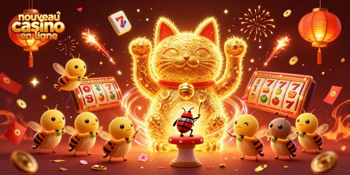 Venez découvrir le nouveau casino en ligne avec cette illustration dynamique de symbole de jeu et lumière.