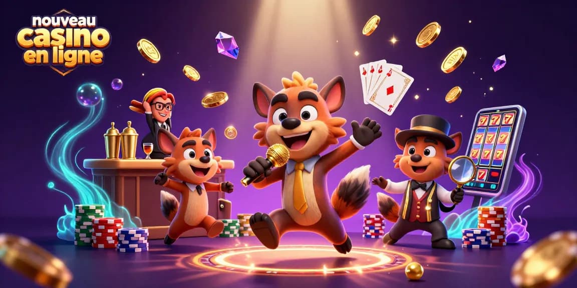 Illustration des hyènes dans un nouveau casino en ligne, avec stand-up et jeux de cartes.
