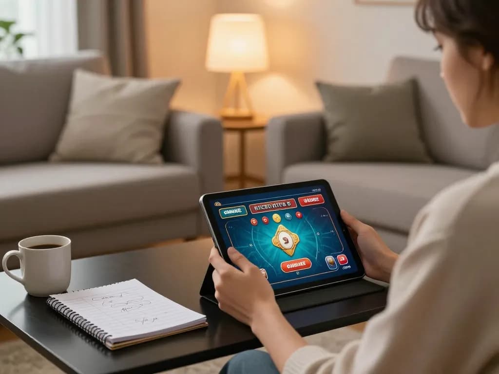 Enjoying casino esteri per italiani while gaming on a tablet in a cozy home setting.