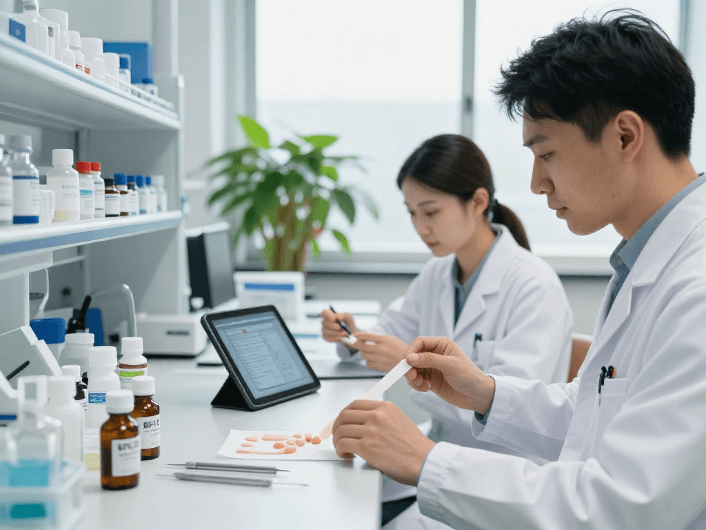 BPC 157 Side Effects examined by health professionals in a bright lab with advanced technology.