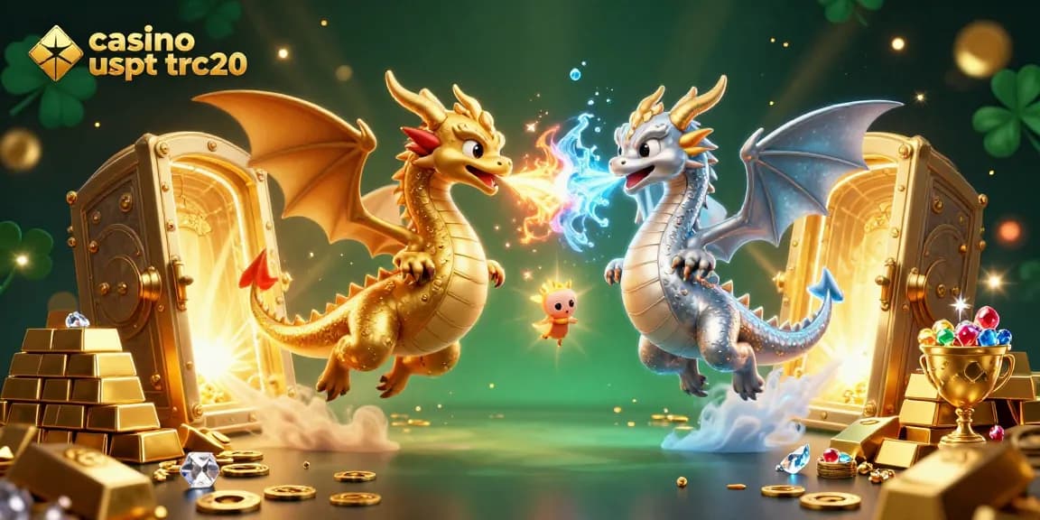 Gioca nel casino usdt trc20 con draghi e tesori scintillanti in un'illustrazione magica.