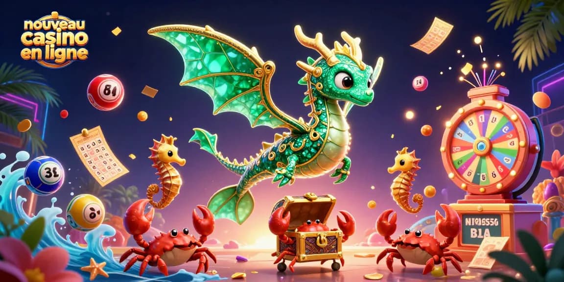 Créez des gains avec le nouveau casino en ligne dynamique illustré par un dragon marin coloré.