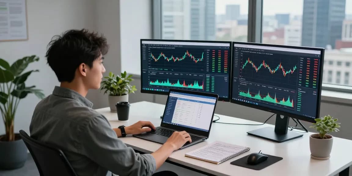 Real-time forex high frequency tick API displayed on multiple monitors in a modern developer workspace.