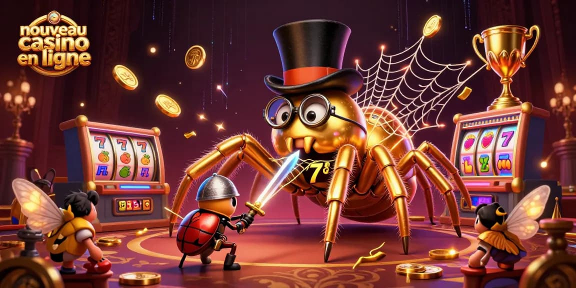Rejoignez le nouveau casino en ligne avec une illustration captivante de la tarentule dorée et du chevalier scarabée.