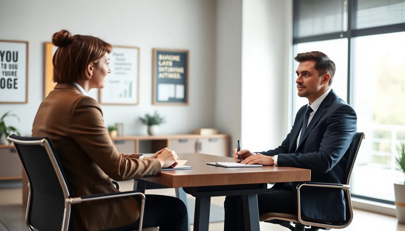 Engaging mock interviews session with a professional candidate and interviewer showcasing skills.