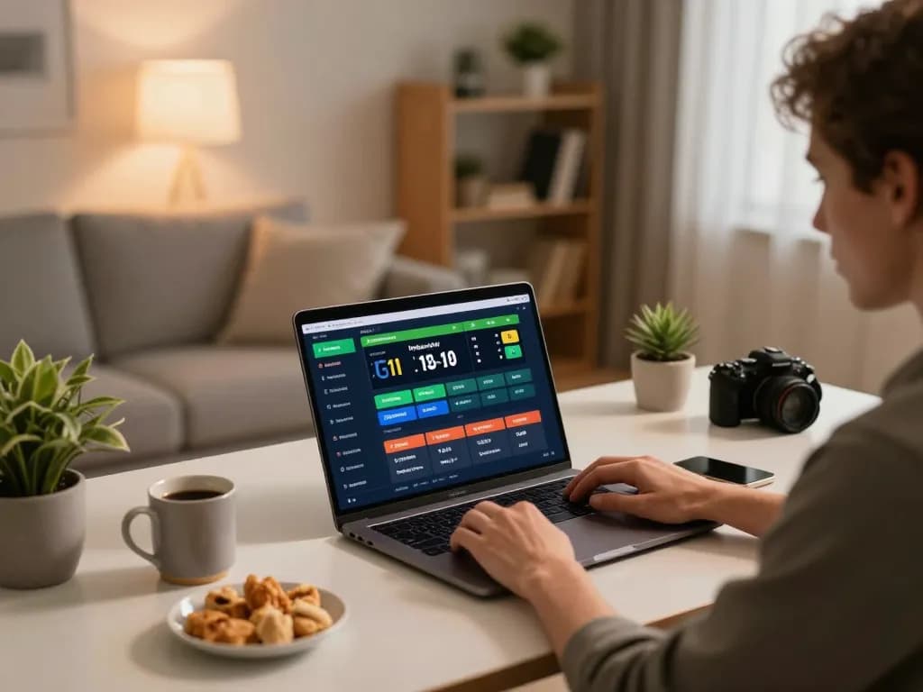 Kèo nhà cái displayed on a laptop screen during online betting in a cozy home environment.