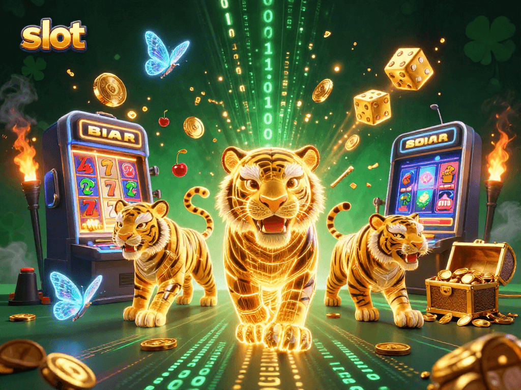 Slot menarik dengan harapan jackpot, menampilkan mesin slot dan simbol keberuntungan yang memukau.