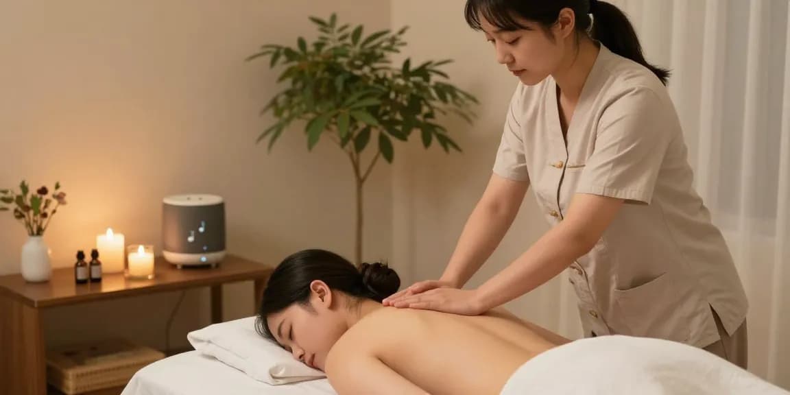 홍대출장안마 전문 마사지 치료를 받는 모습, 편안한 실내 환경