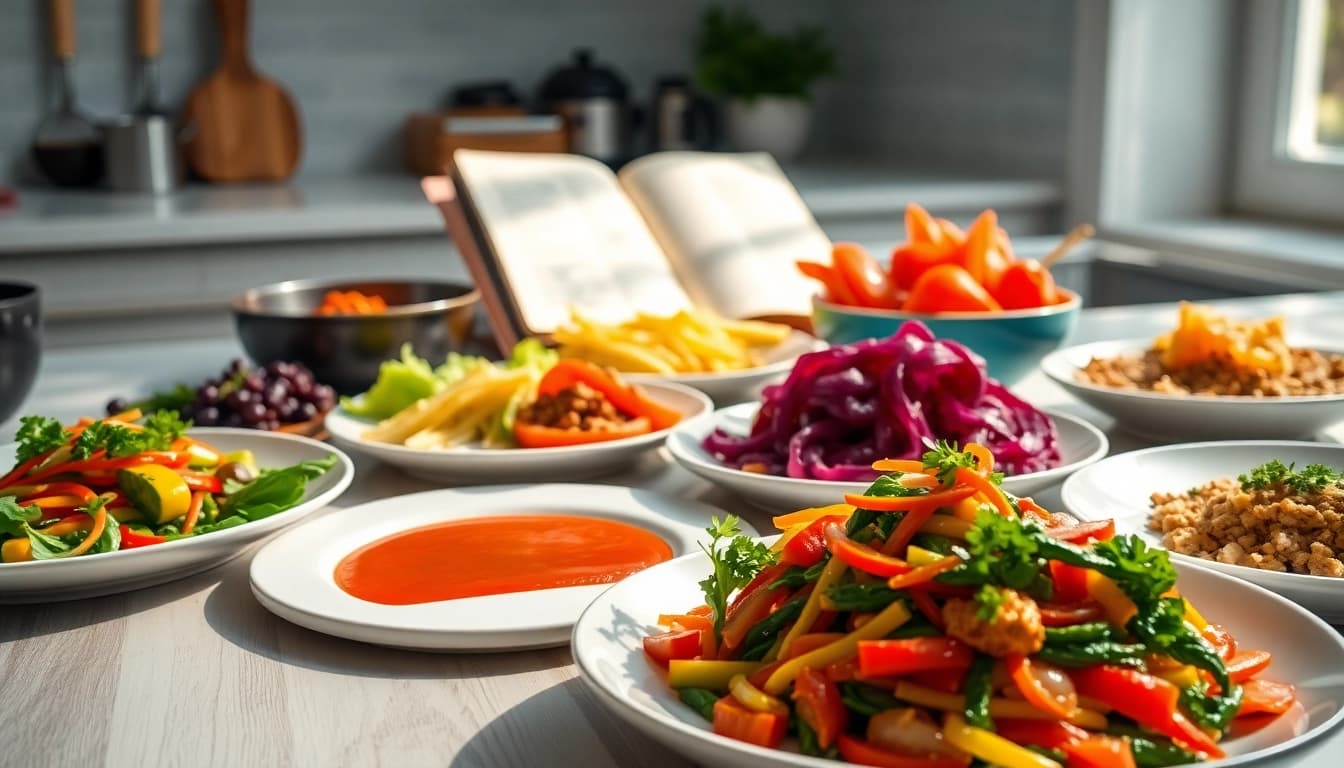 Dive into dish facts showcasing vibrant, professionally plated meals and fresh ingredients.