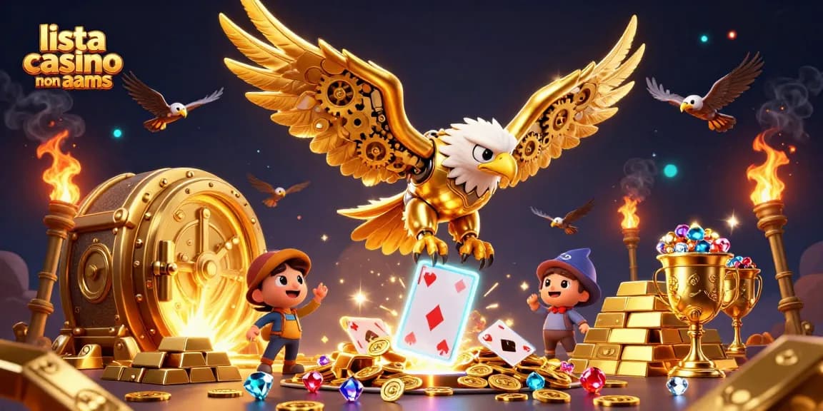 Scopri la lista casino non aams con l'aquila d'oro tra carte in un mondo di gemme.