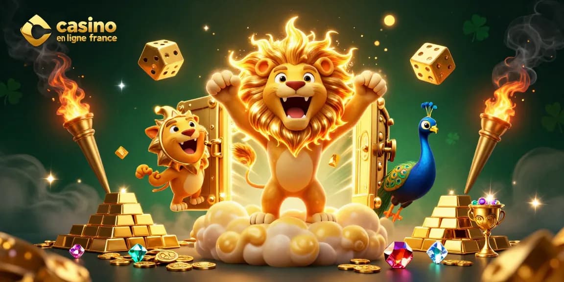 Profitez du casino en ligne France avec ce lion solaire et des éléments de jeu scintillants.