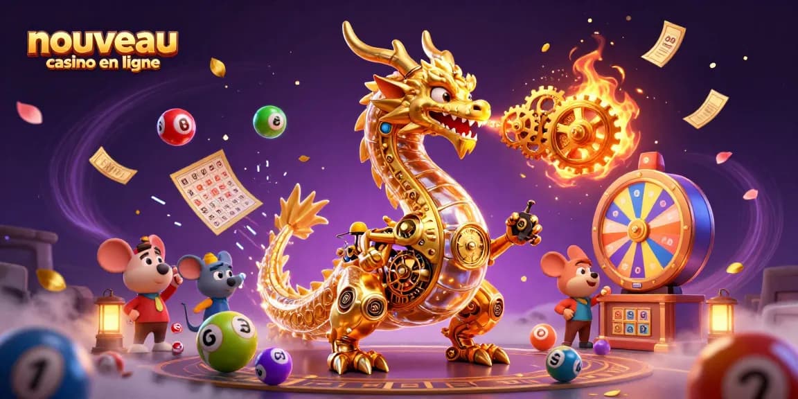 Créez un nouveau casino en ligne avec des boules de loterie colorées et un dragon ultra-détaillé.