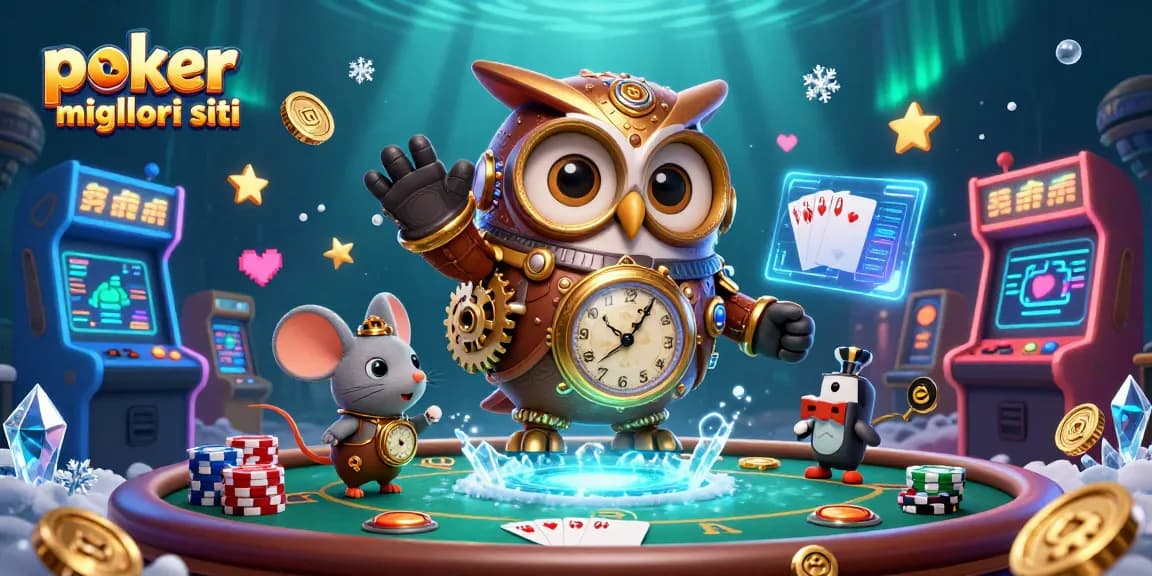 Gioca a poker online con i migliori siti in un'illustrazione 3D vivace e dettagliata.