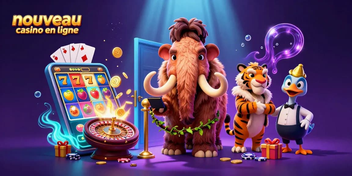 Profitez d'une expérience de jeu immersive avec le nouveau casino en ligne, illustré par un mammouth et un tigre VIP.
