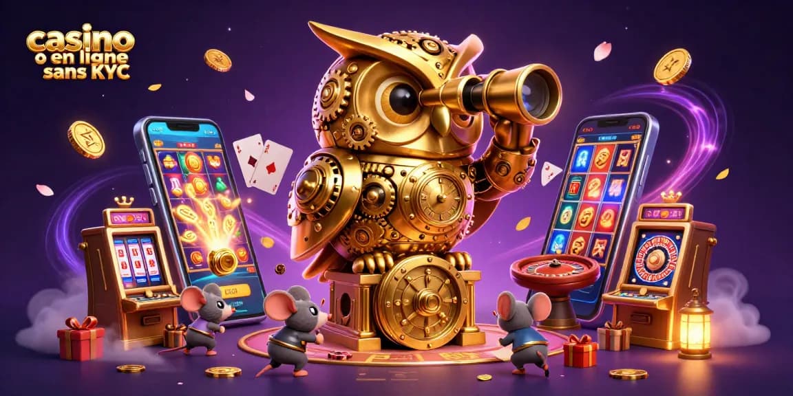 Jouez dans un casino en ligne sans KYC avec cette illustration de machines à sous captivantes et des éléments de jeu.
