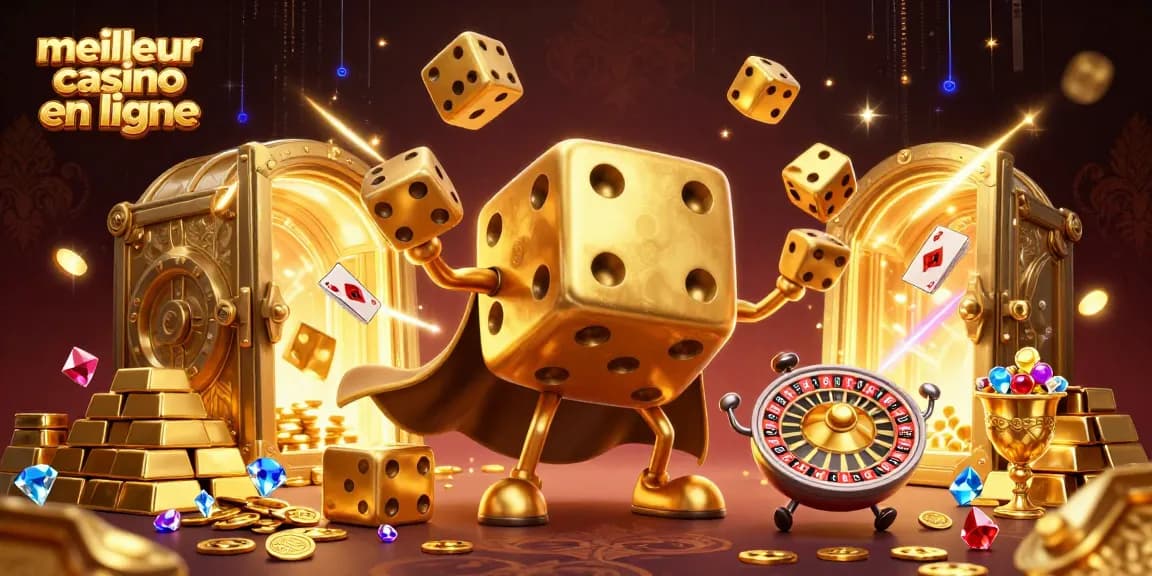 Vivez l'expérience du meilleur casino en ligne avec un golem de dés en or jonglant et des trésors scintillants.