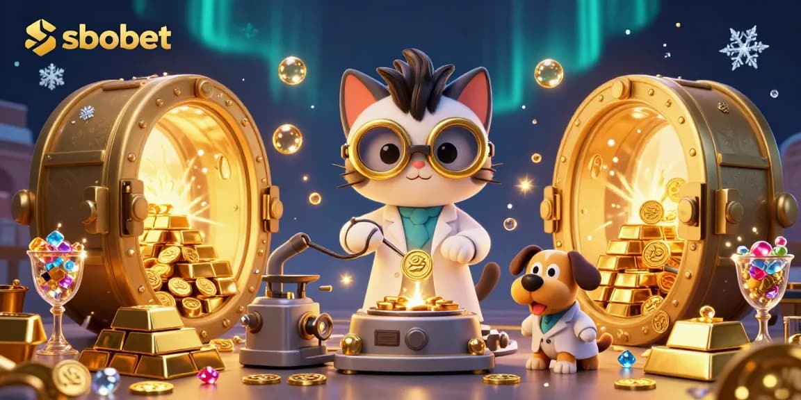 sbobet energizes gameplay with a mad scientist cat inventing wealth in this vibrant casino scene.