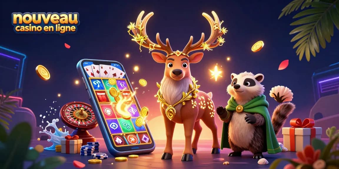 Jouez au nouveau casino en ligne avec une scène fantastique remplie d'éléments de jeu et de magie.