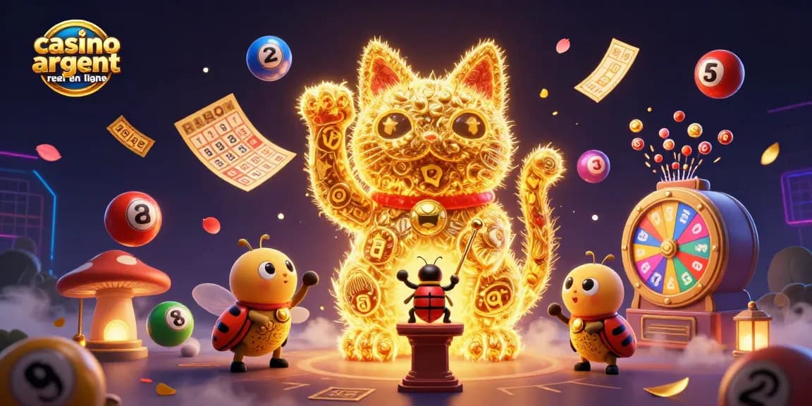 Vivez l'expérience du casino argent réel en ligne avec ce chat porte-bonheur interactif représentant des symboles de chance.
