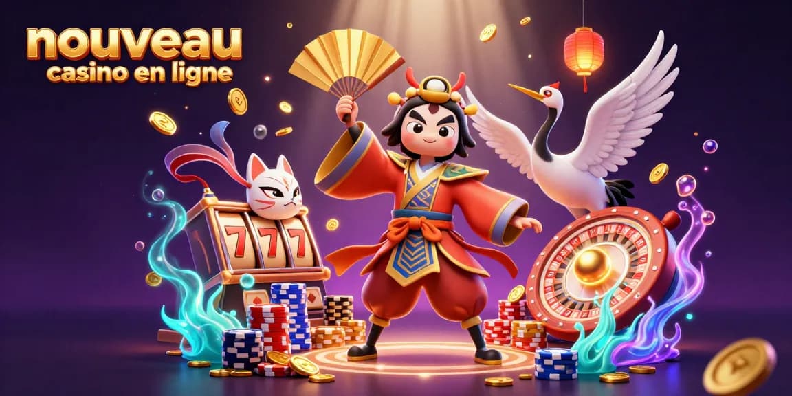 Profitez des gains avec le nouveau casino en ligne, illustré par un guerrier kabuki et un masque kitsune.