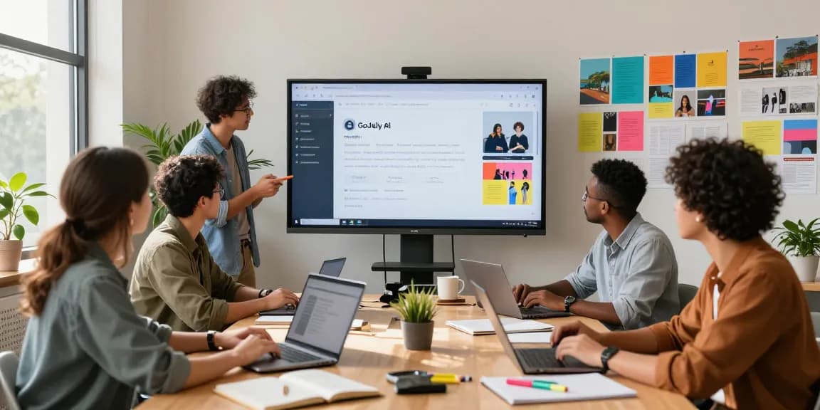 Team collaborating on mixboard ai platform in a bright office.