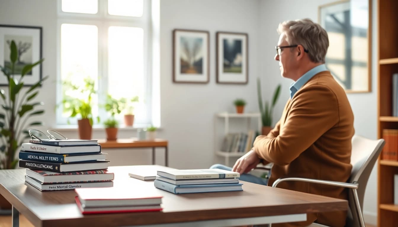 German psychiatrist India providing professional consultation in a calming office setting.
