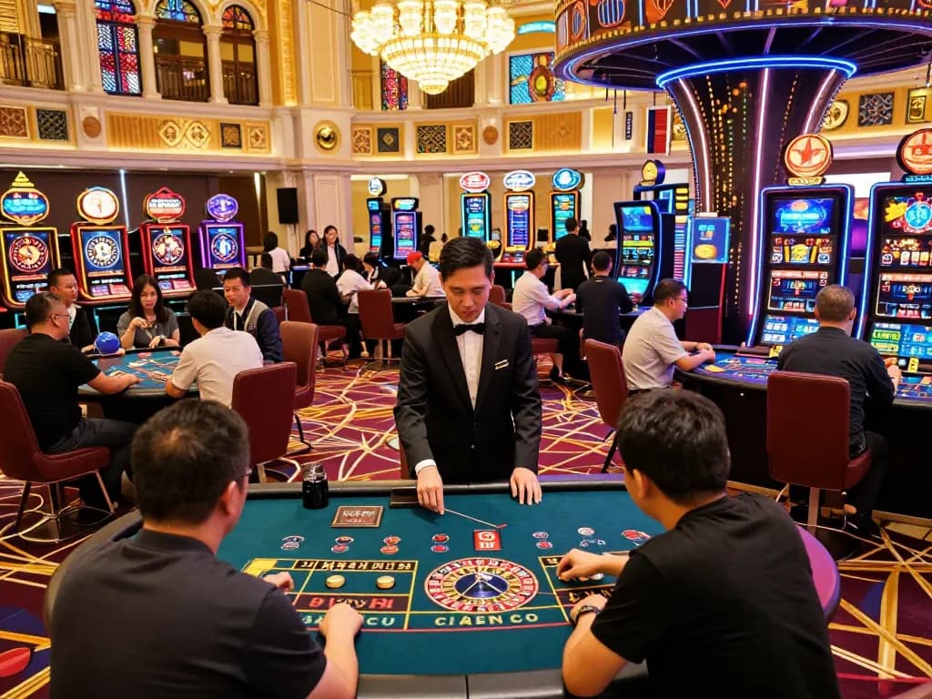 Pemain Toto Macau menikmati malam yang mendebarkan di kasino, terlibat dalam berbagai permainan.