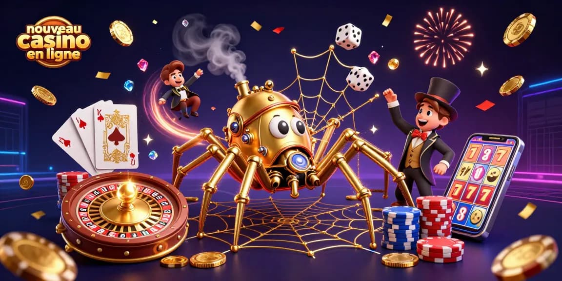 Créer des gains au nouveau casino en ligne avec une araignée steampunk enjouée.