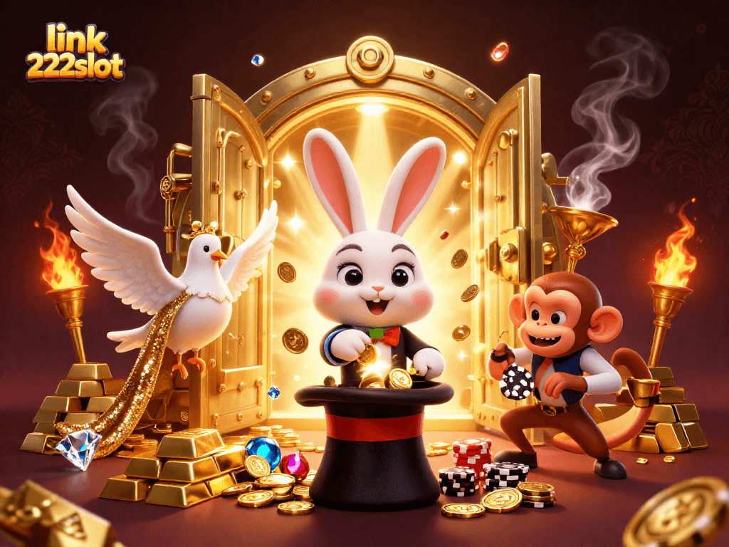 Saksikan keseruan di link 222slot saat magician menarik koin emas dari top hat dalam pertunjukan slot!