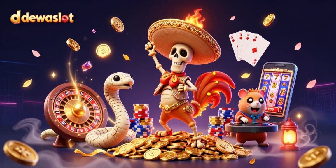 Bermain slot di dewaslot dengan karakter menarik seperti ayam mariachi yang menari di atas tumpukan koin emas