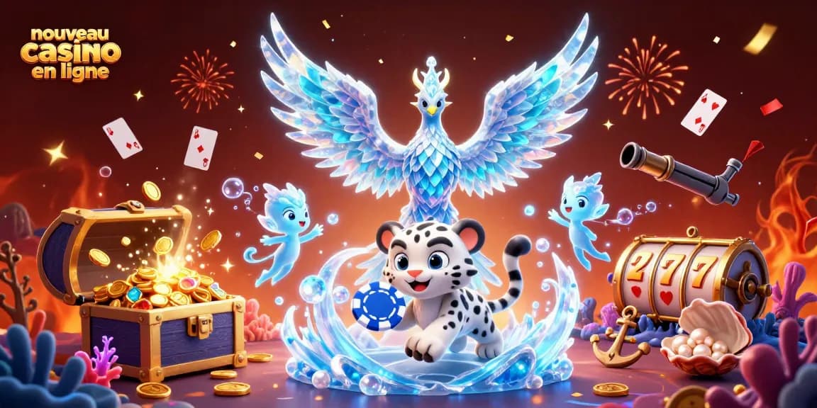Visualisez un nouveau casino en ligne avec une scène animée de jeux et personnages captivants.