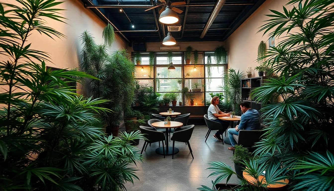 Visiteurs profitent de l'ambiance chaleureuse du The Corner Cannabis Club Madrid.