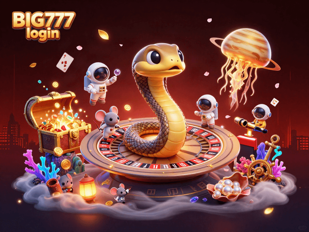 Place your bets with BIG777 login in a vibrant 3D casino galaxy scene full of action!