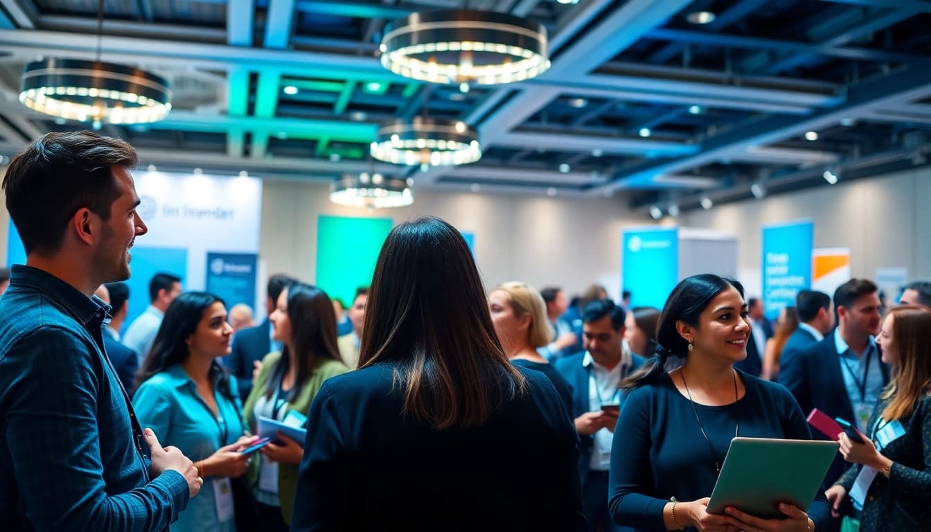 Entrepreneurs collaborating during the founder investor networking conference focused on innovation.
