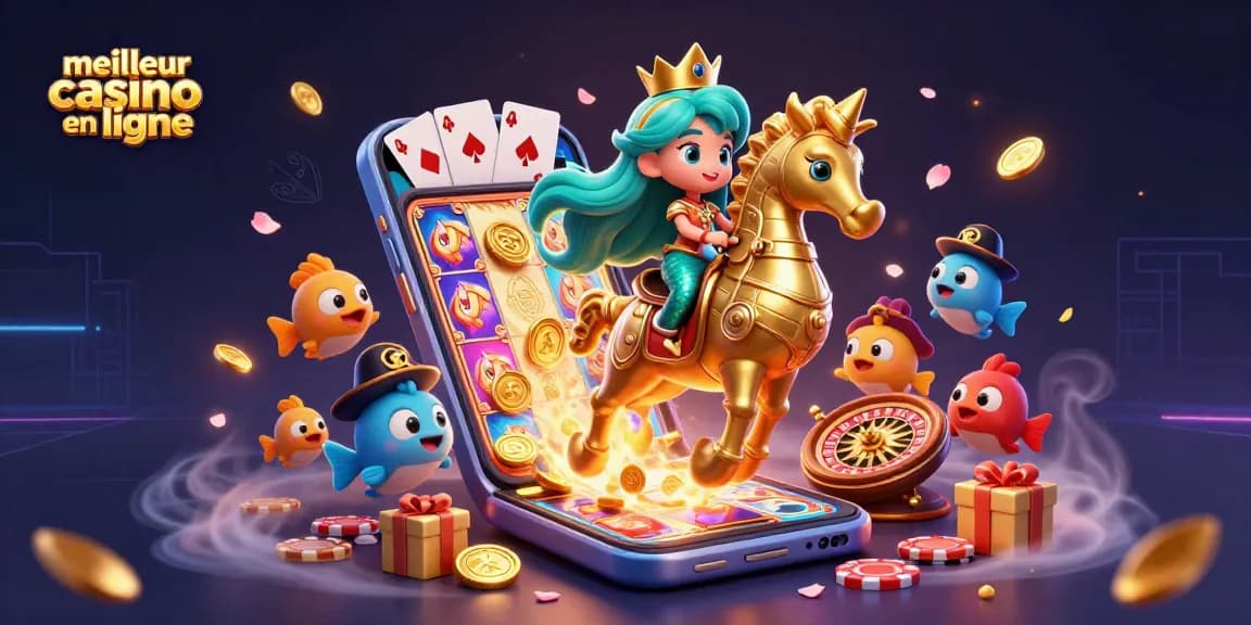 Scène immersive de meilleur casino en ligne avec une princesse sirène, des jeux et des éléments de casino dynamique