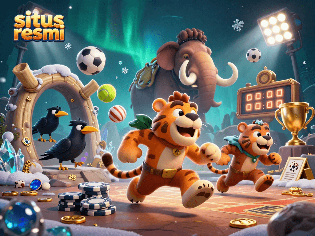 Experience thrilling moments of situs resmi sports betting in a vibrant prehistoric casino scene.