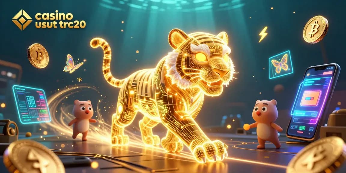 Gioca nel casino usdt trc20 con il tigre dorato e elementi di criptovaluta scintillanti.